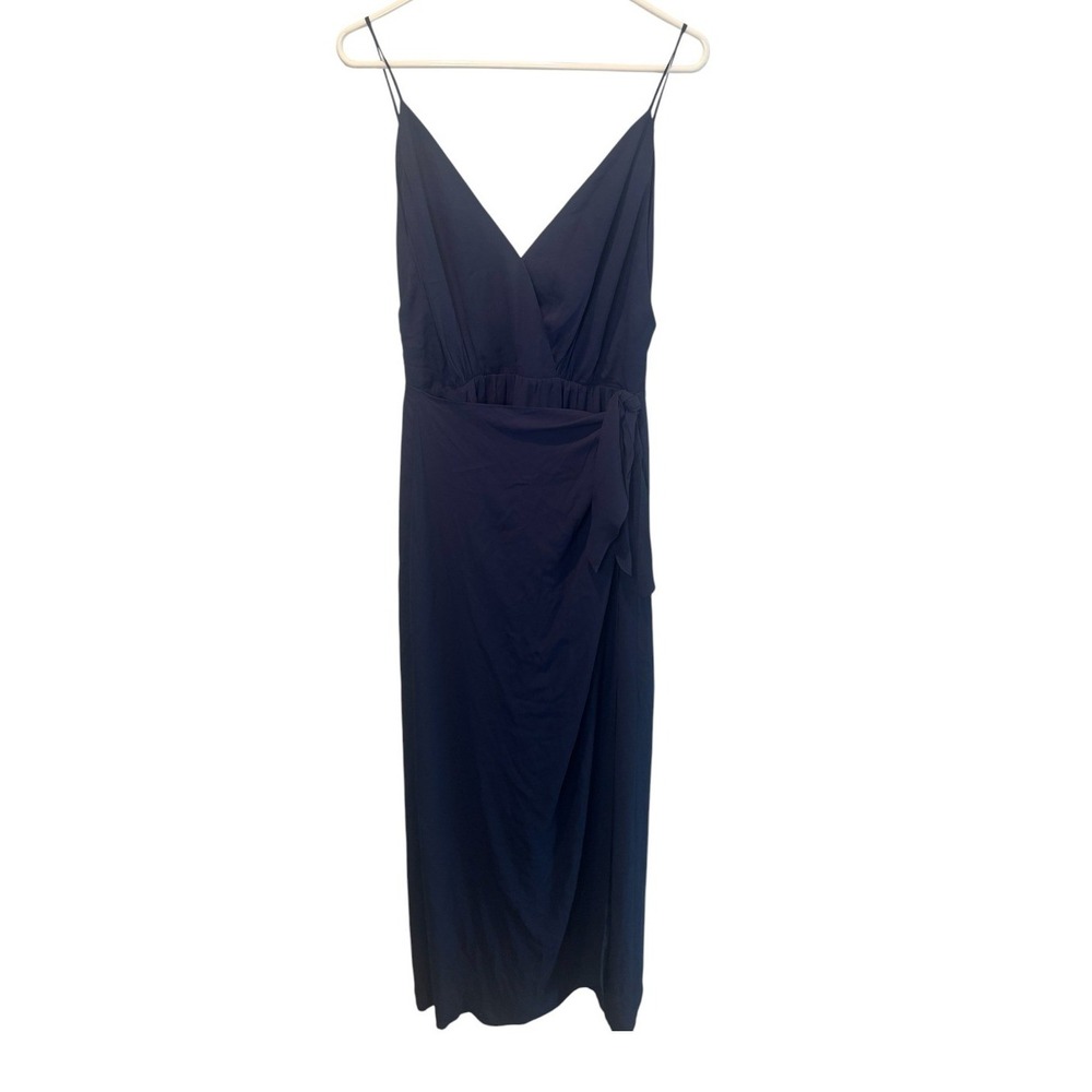 WAYF Womens Navy Blue Faux Wrap V-Neck Spaghetti Strap Maxi Dress L NEW Formal